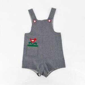 Vintage Gray Short Overalls Red Bird 24 months